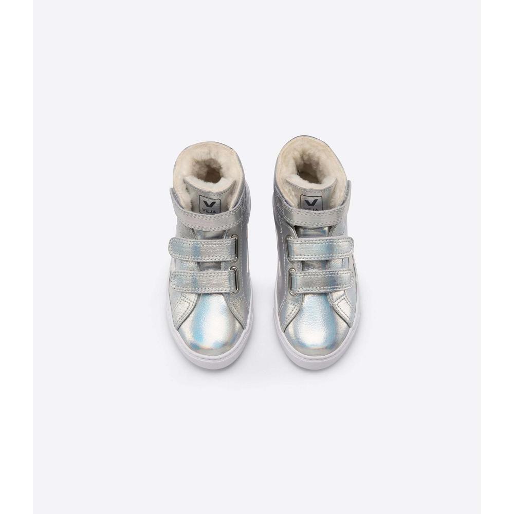 Veja ESPLAR MID FURED LEATHER Hoog Kinderen Silver/White | BE 693CTV